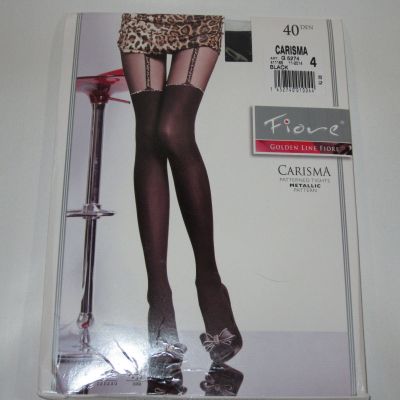 Fiore Carisma Black 40 Den Patterned Tights  Size 4 (L)